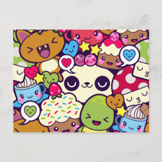 Kawaii Cartoon Animal Food Party Invitation Postcard