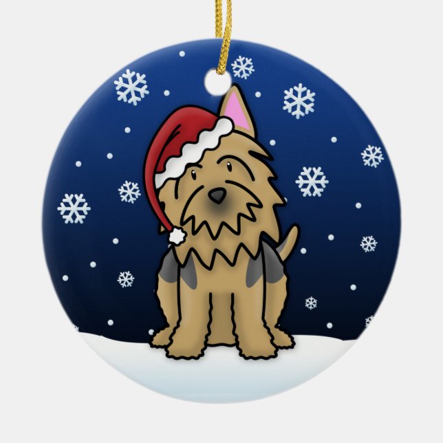 Kawaii Cartoon Australian Terrier Christmas Ceramic Ornament (Front)