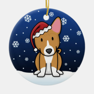 Kawaii Cartoon Basenji Christmas Ceramic Tree Decoration