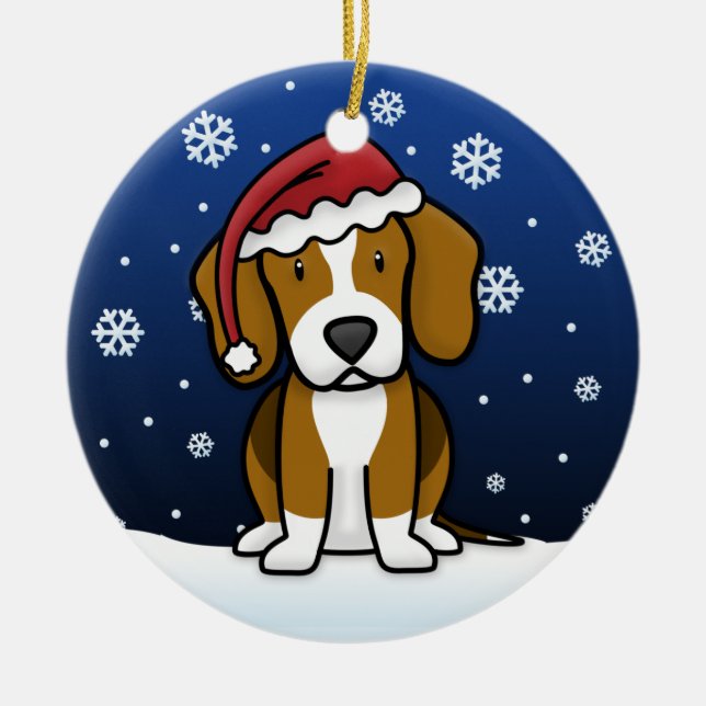 Kawaii Cartoon Beagle Christmas Ceramic Tree Decoration (Front)