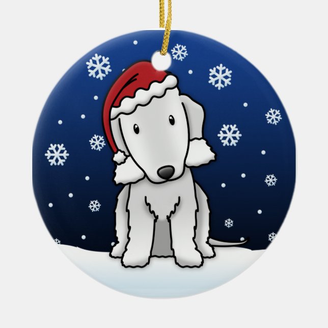 Kawaii Cartoon Bedlington Terrier Christmas Ceramic Tree Decoration (Front)