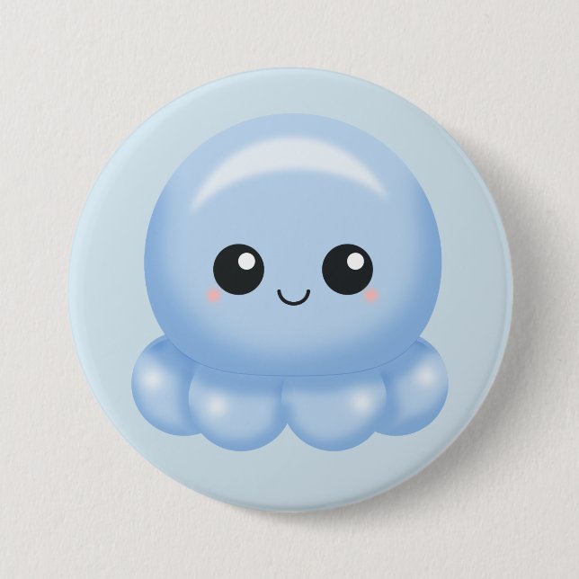 Kawaii Cartoon Blue Octopus 7.5 Cm Round Badge (Front)