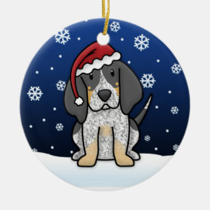 Kawaii Cartoon Bluetick Coonhound Christmas Ceramic Ornament