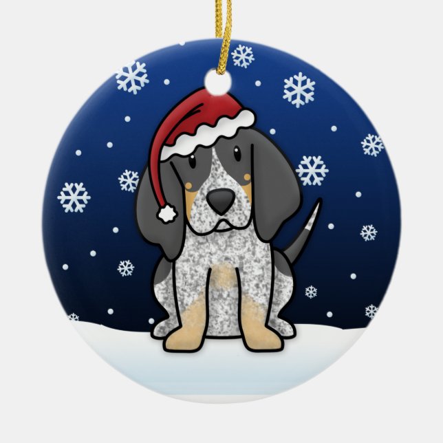 Kawaii Cartoon Bluetick Coonhound Christmas Ceramic Ornament (Front)