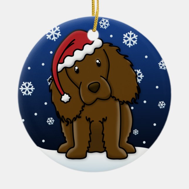 Kawaii Cartoon Boykin Spaniel Christmas Ceramic Tree Decoration (Front)