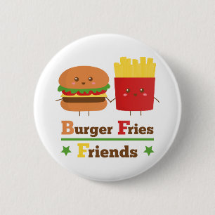 Kawaii Cartoon Burger Fries Friends BFF 6 Cm Round Badge