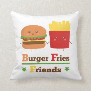 Kawaii Cartoon Burger Fries Friends BFF Cushion