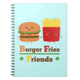 Kawaii Cartoon Burger Fries Friends BFF Notebook