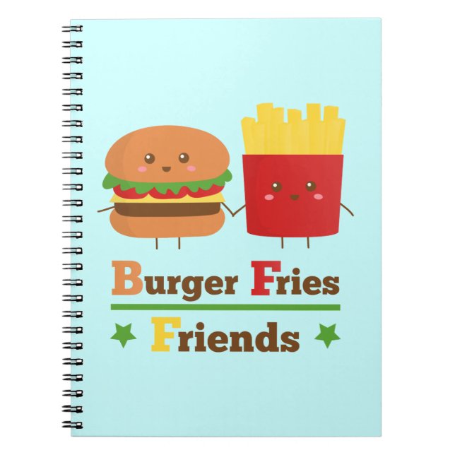 Kawaii Cartoon Burger Fries Friends BFF Notebook (Front)