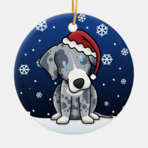 Kawaii Cartoon Catahoula Leopard Dog Christmas Ceramic Ornament