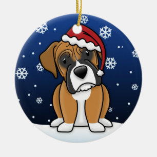 Kawaii Cartoon Fawn Boxer Christmas Ceramic Ornament