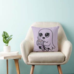 Kawaii Cartoon Ghost with Fishnet Stockings Cushion