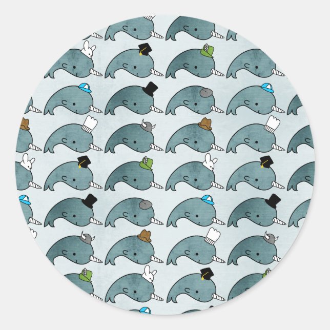 Kawaii Cartoon Grunge Narwhals with hats Sticker (Front)