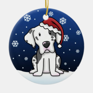 Kawaii Cartoon Harlequin Great Dane Christmas Ceramic Tree Decoration