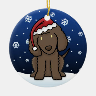 Kawaii Cartoon Irish Water Spaniel Christmas Ceramic Tree Decoration