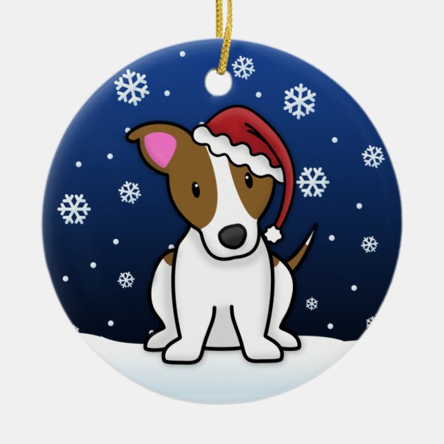 Kawaii Cartoon Jack Russell Terrier Christmas Ceramic Tree Decoration (Front)