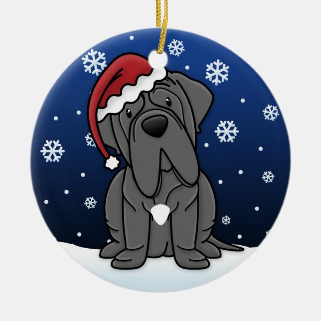 Kawaii Cartoon Neapolitan Mastiff Christmas Ceramic Ornament (Front)