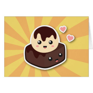 Kawaii Cartoon of Vanilla Ice Cream and Brownie
