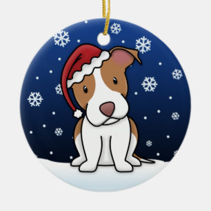 Kawaii Cartoon Pit Bull Christmas Ornament