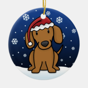 Kawaii Cartoon Red Dachshund Christmas Ceramic Tree Decoration