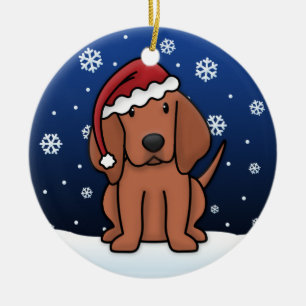 Kawaii Cartoon Redbone Coonhound Christmas Ceramic Ornament