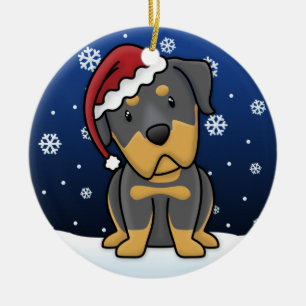 Kawaii Cartoon Rottweiler Christmas Ceramic Ornament