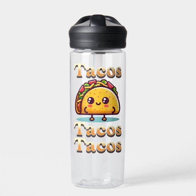 Kawaii Cartoon Tacos  Water Bottle (Front)