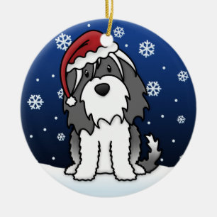 Kawaii Cartoon Tibetan Terrier Christmas Ceramic Ornament