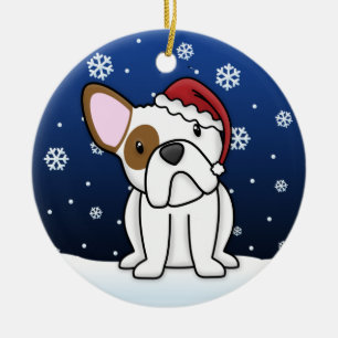 Kawaii Cartoon WB Bulldog Christmas Ceramic Ornament