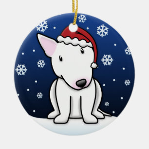 Kawaii Cartoon White Bull Terrier Christmas Ceramic Ornament