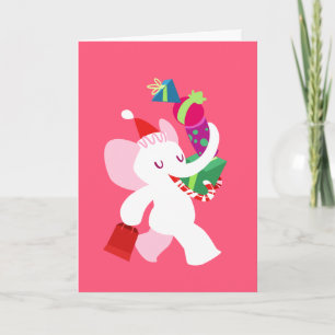 Kawaii Cartoon X-mas White Elephant Holiday Card