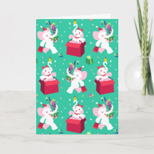Kawaii Cartoon X-mas White Elephant Holiday Card