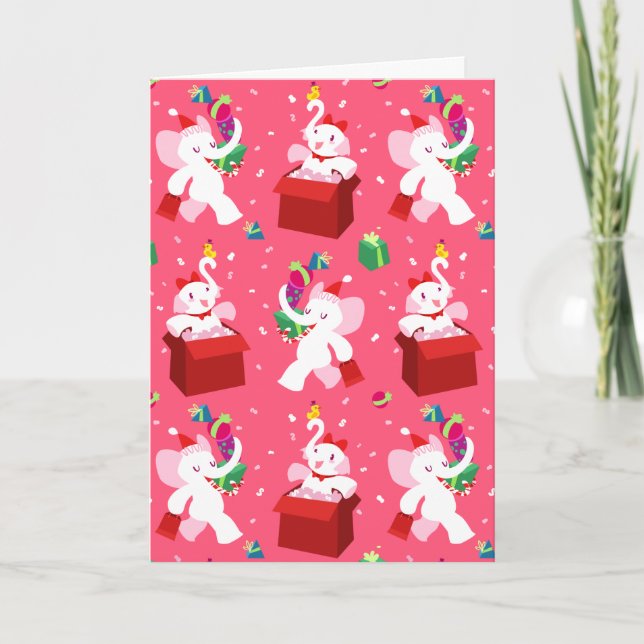 Kawaii Cartoon X-mas White Elephant Holiday Card (Front)
