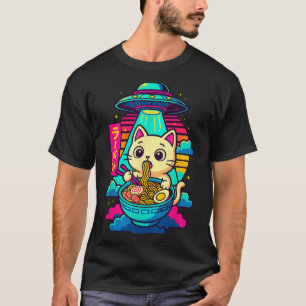 Kawaii Cat Alien Ufo Ramen Graphic Tee Funny Japan
