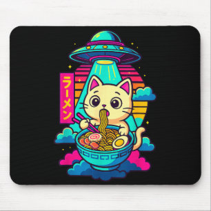 Kawaii Cat Alien Ufo Ramen Graphic Tee Funny Japan Mouse Pad