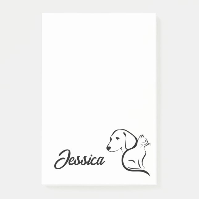 Kawaii Cat and Dog Line Art Post-it Notes (Front)