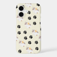 Kawaii Cat and Paw Print Pattern Case