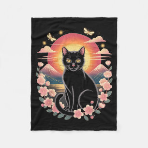 Kawaii Cat Anime Japanese Retro Men Women Kids Fun Fleece Blanket