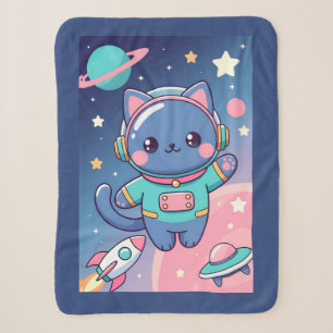 Kawaii Cat Astronaut Space Adventure Sherpa Blanket
