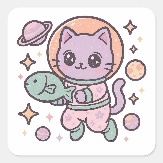 Kawaii Cat Astronaut Space Sticker (Front)