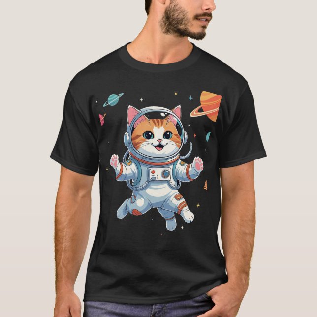 Kawaii Cat Astronaut T-shirt – Cute Space Kitty  (Front)