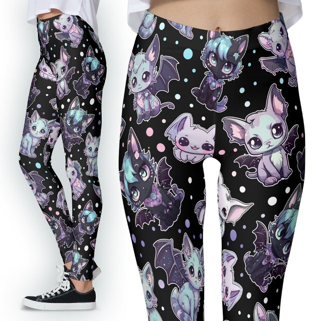Kawaii Cat-Bat Pastel Goth Harajuku Style Leggings (Creator Uploaded)
