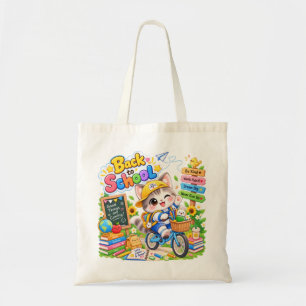 Kawaii Cat Bicycle Back to School Tote Bag