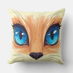 Kawaii Cat Big Blue Eyes Cute Animal Illustra Cushion