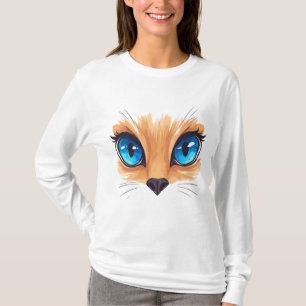 Kawaii Cat Big Blue Eyes Cute Animal Illustra T-Shirt