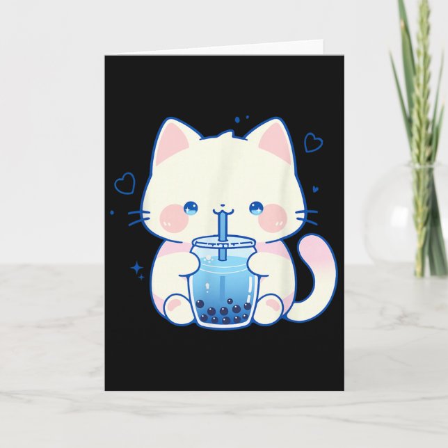 Kawaii Cat Boba Japanese Cute Aesthetic Anime Girl Card (Front)