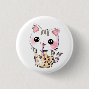 Kawaii cat bubble tea 3 cm round badge