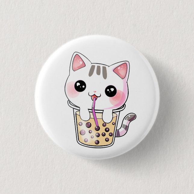Kawaii cat bubble tea 3 cm round badge (Front)