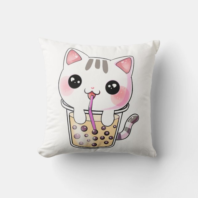 Kawaii cat bubble tea cushion (Front)