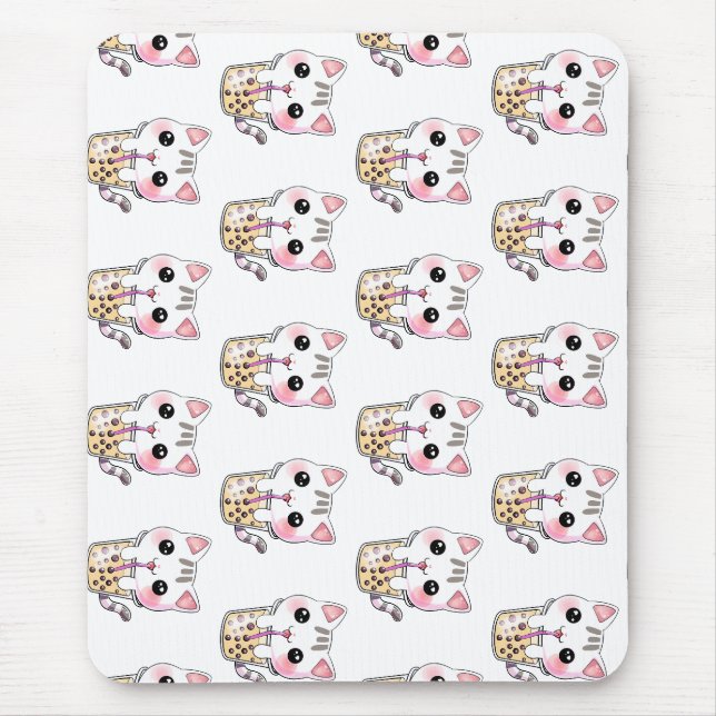 Kawaii cat bubble tea mouse pad (Front)